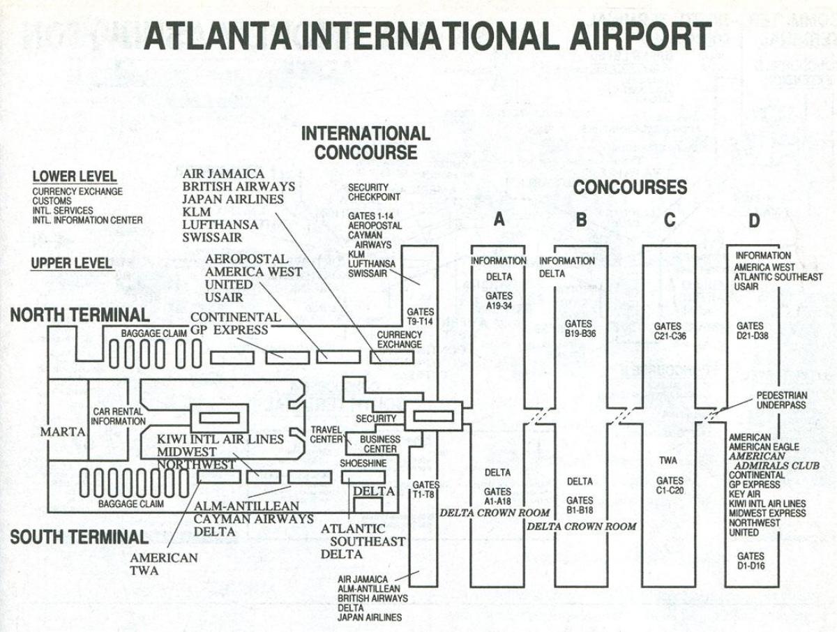 اٹلانٹا ہوائی اڈے کے ٹرمینل s کا نقشہ