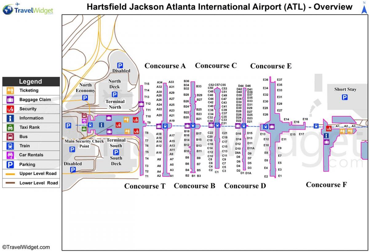 نقشہ کے Hartsfield جیکسن اٹلانٹا انٹرنیشنل ایئرپورٹ