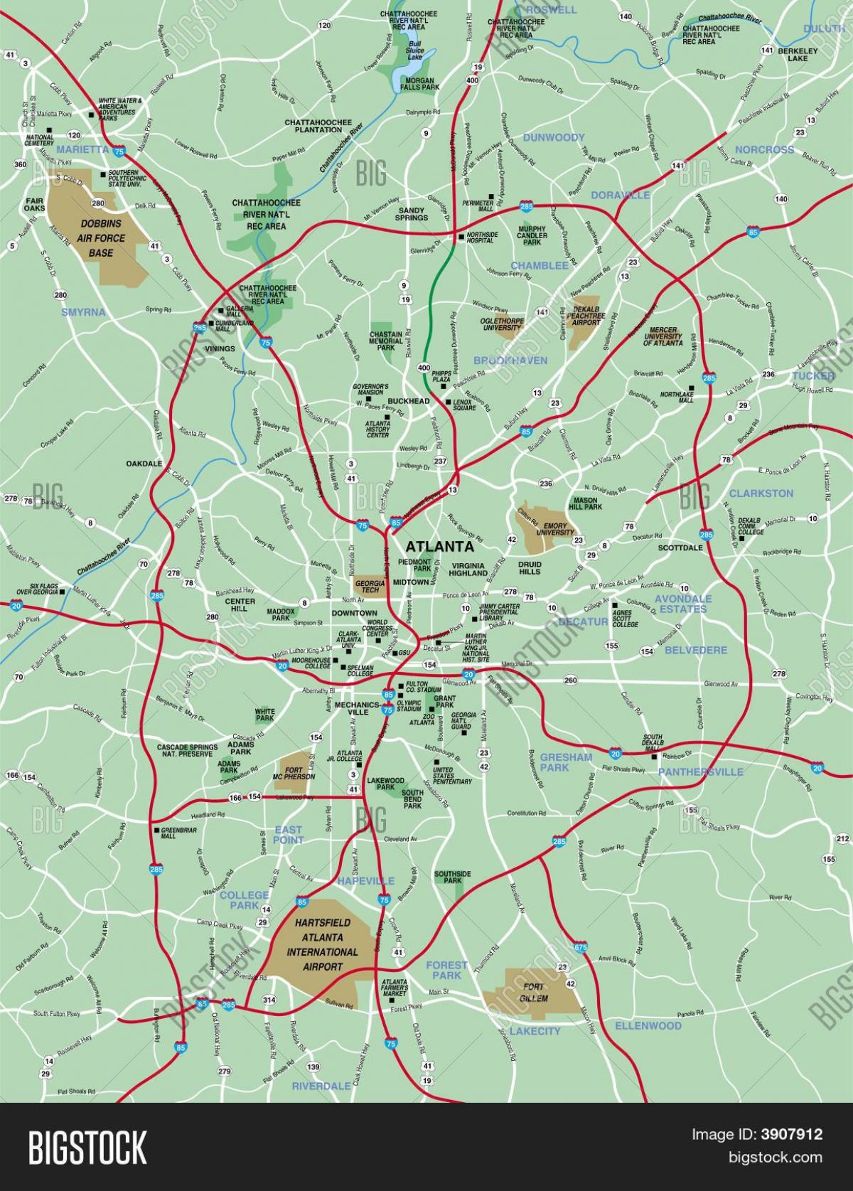 اٹلانٹا کے علاقے کا نقشہ