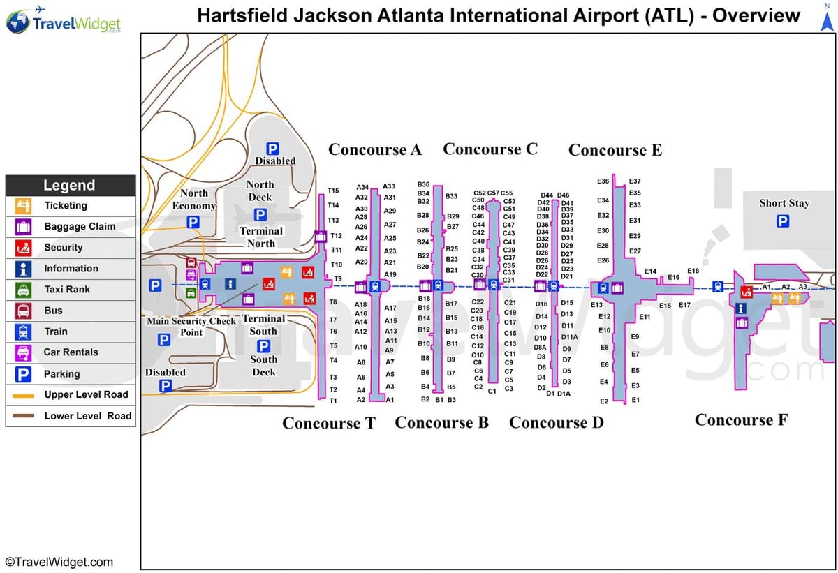 نقشہ کے Hartsfield جیکسن اٹلانٹا انٹرنیشنل ایئرپورٹ