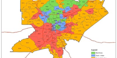 اٹلانٹا کے علاقے زپ کوڈ کا نقشہ